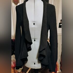 Elegant Free People Black Ruffled Cardigan